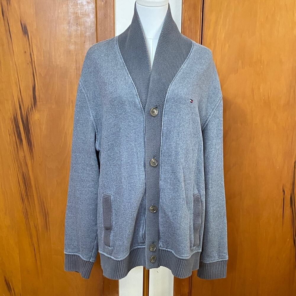 Men’s Light Gray Shawl Collar Cardigan Buttons Pockets Grandpa - Picture 1 of 10